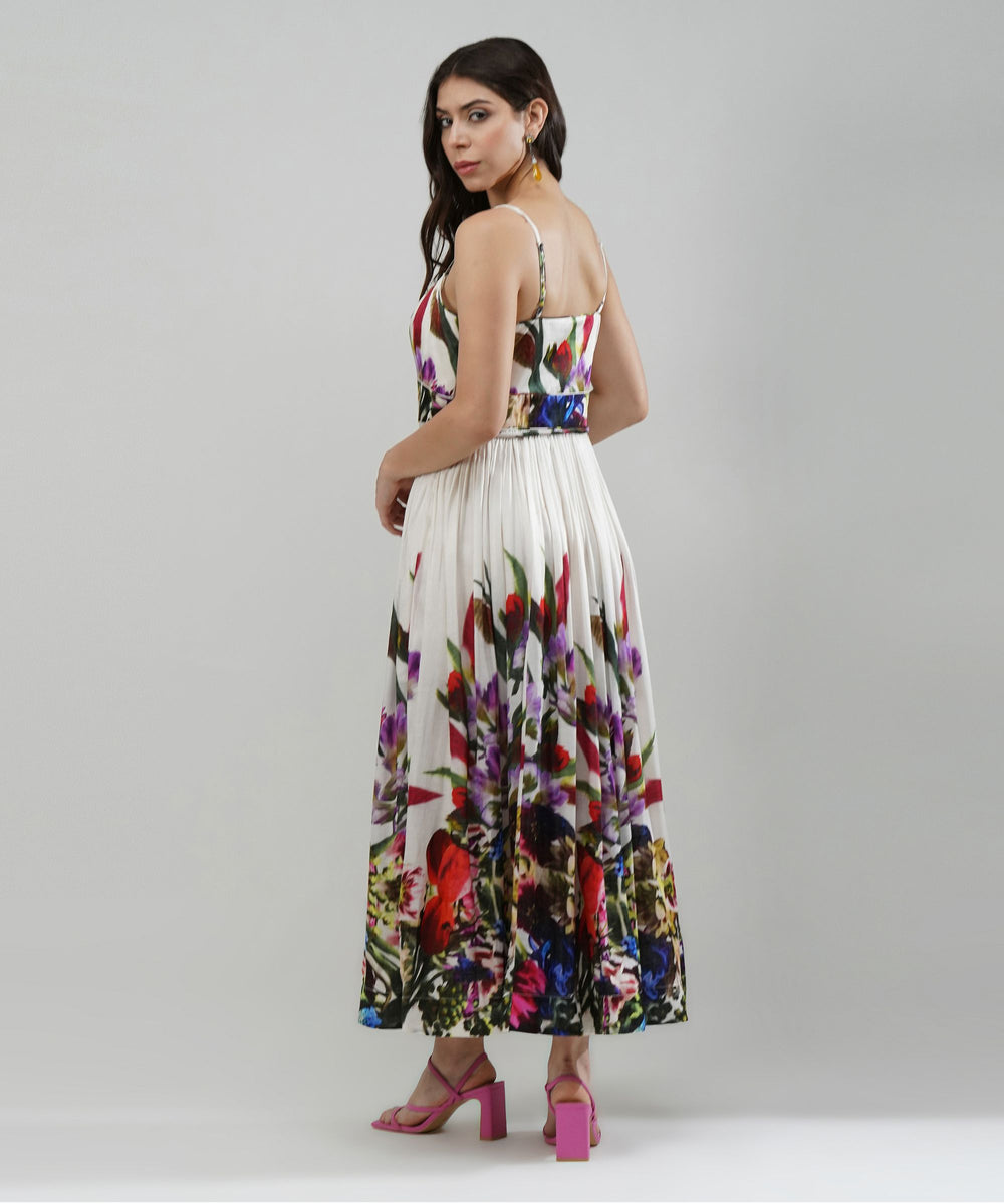 The Alba Belted Maxi Dress in Linen Satin