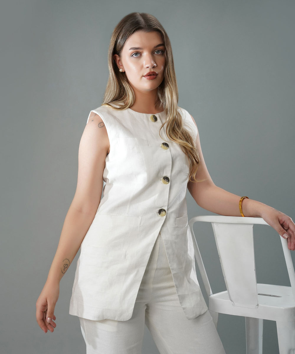 The Nadia Button Waistcoat in 100% Linen