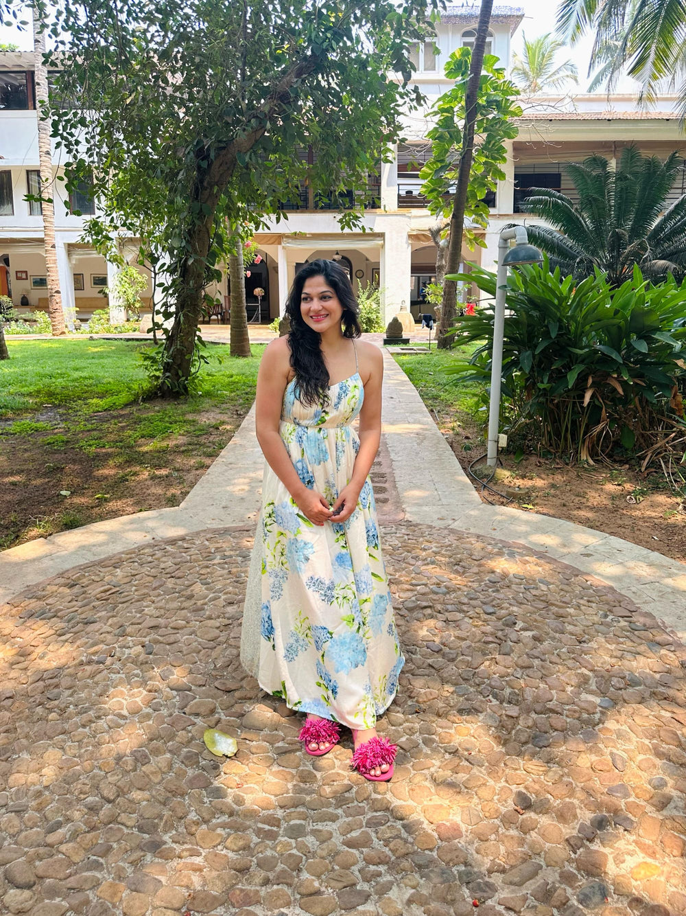 The Sarah Summer Bloom Linen Satin Maxi Dress