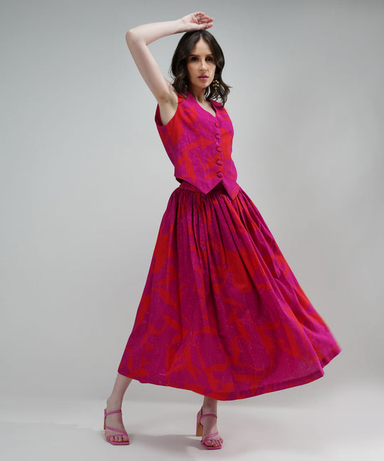 The Vibrant Ariella Linen Vest and Skirt Set