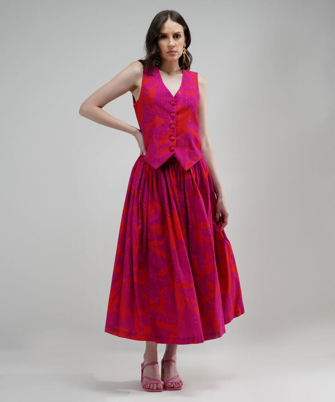 The Vibrant Ariella Linen Vest and Skirt Set