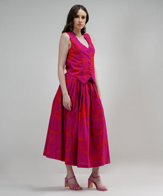 The Vibrant Ariella Linen Vest and Skirt Set