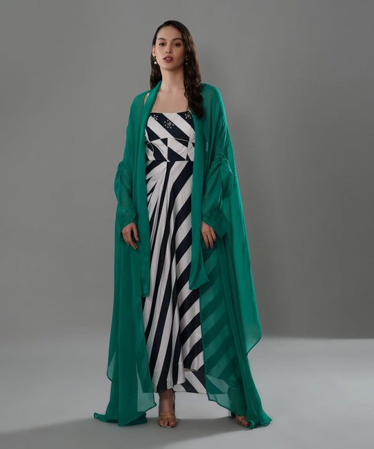 The Amira Stripe Dress with Cape