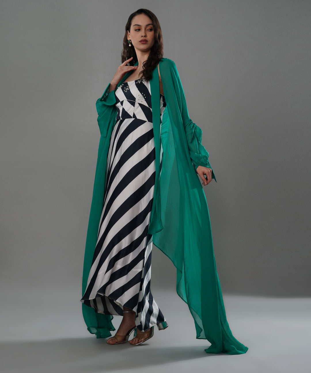 The Amira Stripe Dress with Cape