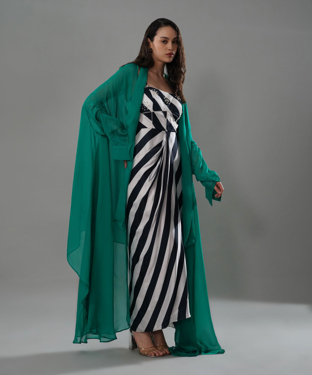 The Amira Stripe Dress with Cape