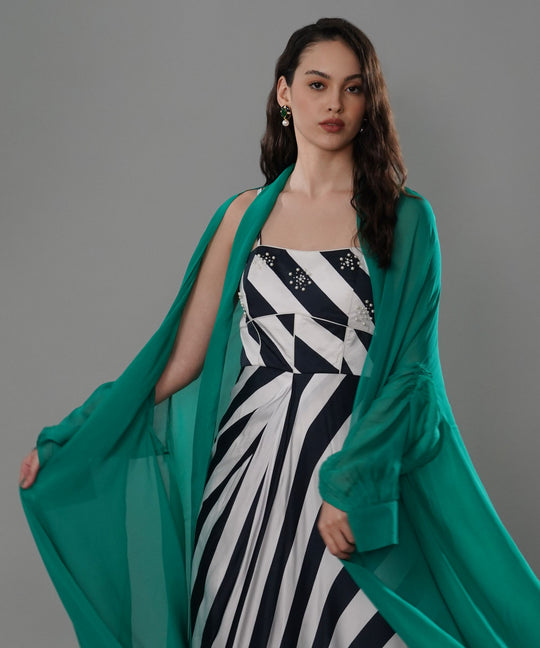 The Amira Stripe Dress with Cape