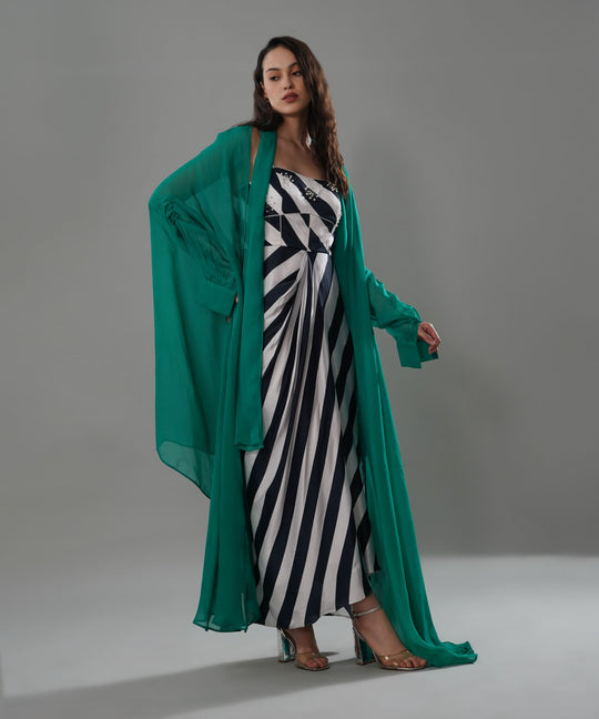 The Amira Stripe Dress with Cape