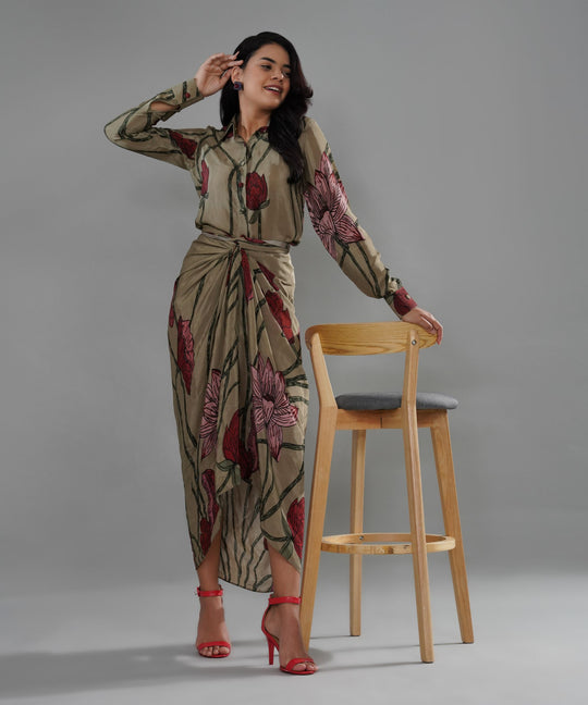 The Celeste Printed Drape Co-ord in Crepe