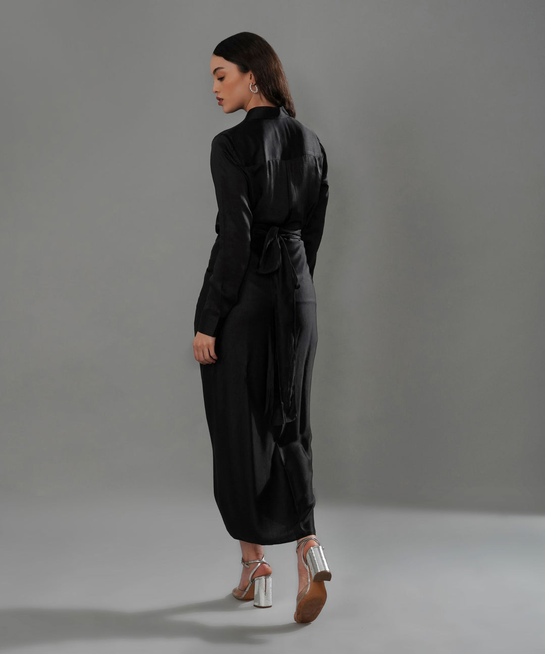 The Valentina Draped Co-ord in Black Linen Satin