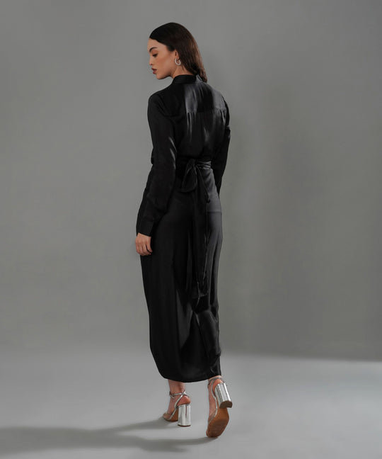 The Valentina Draped Co-ord in Black Linen Satin