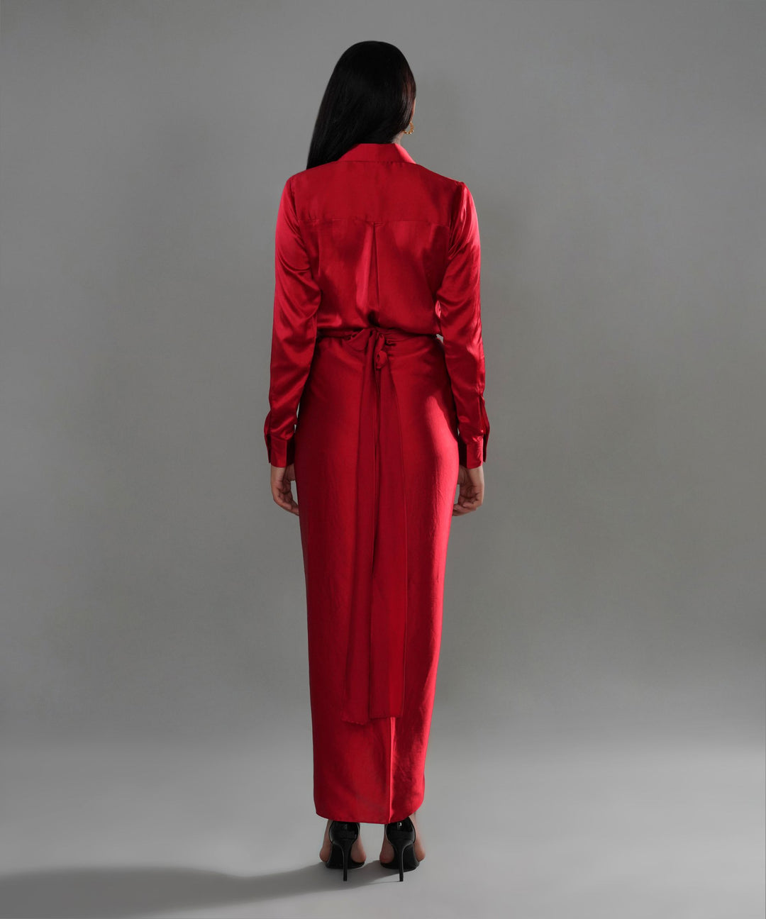 The Valentina Draped Co-ord in Red Linen Satin