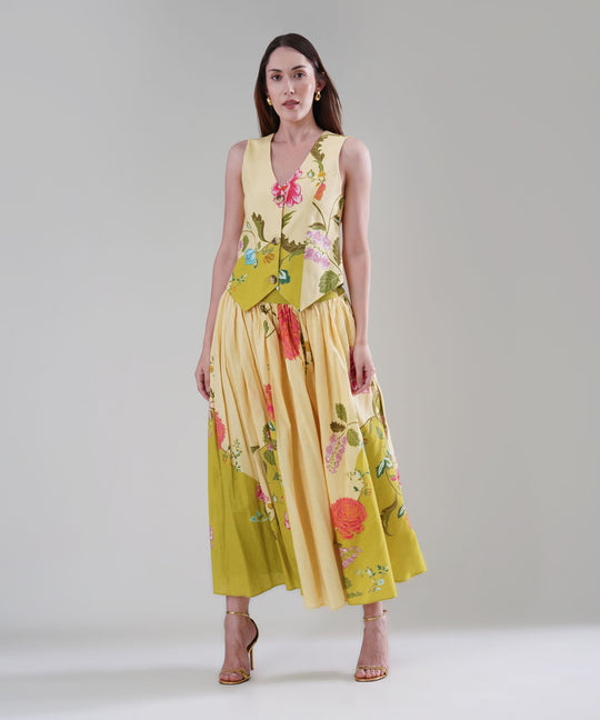 The Cyra Printed Waistcoat Co-ord in Linen