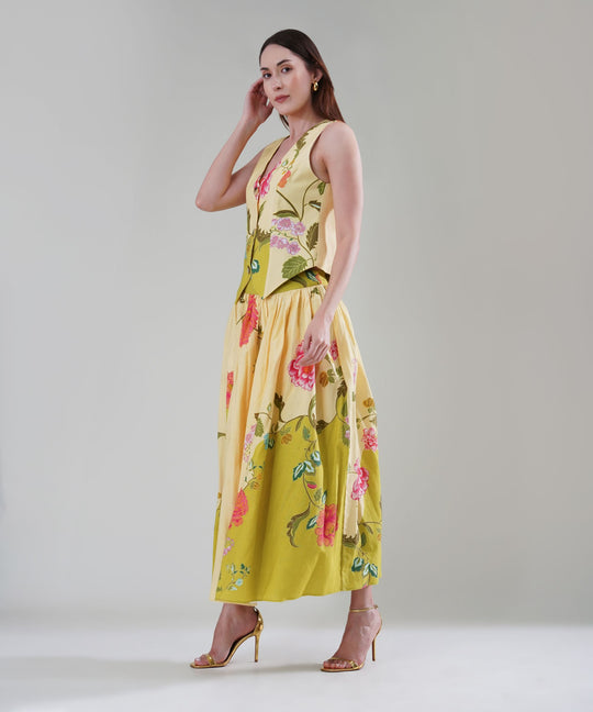 The Cyra Printed Waistcoat Co-ord in Linen
