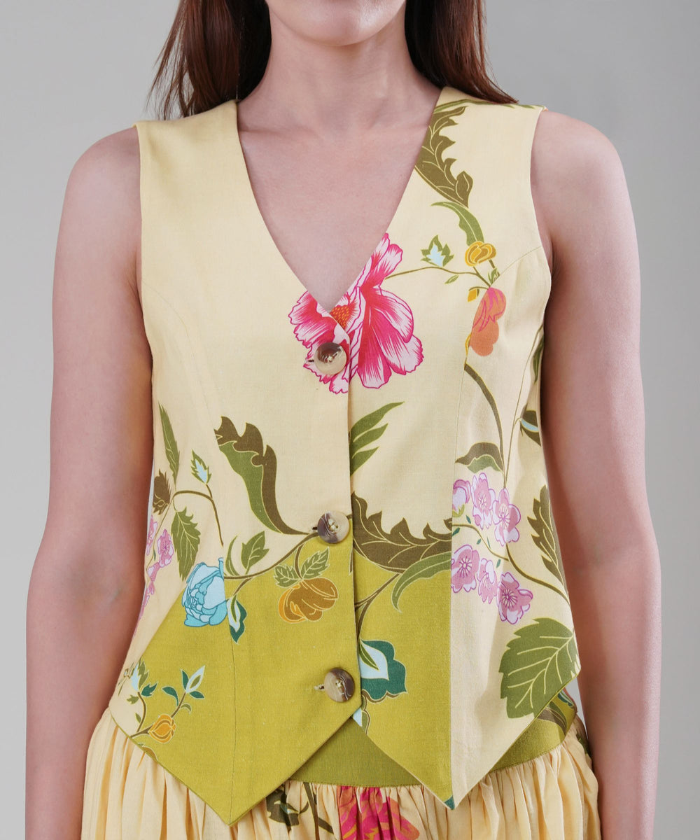 The Cyra Printed Waistcoat Co-ord in Linen