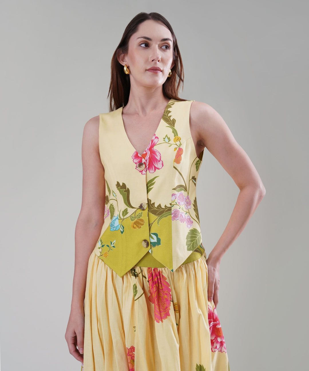 The Cyra Printed Waistcoat Co-ord in Linen