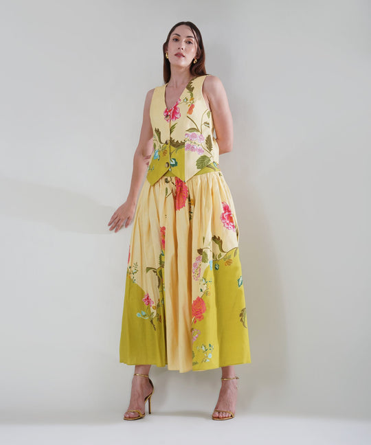 The Cyra Printed Waistcoat Co-ord in Linen