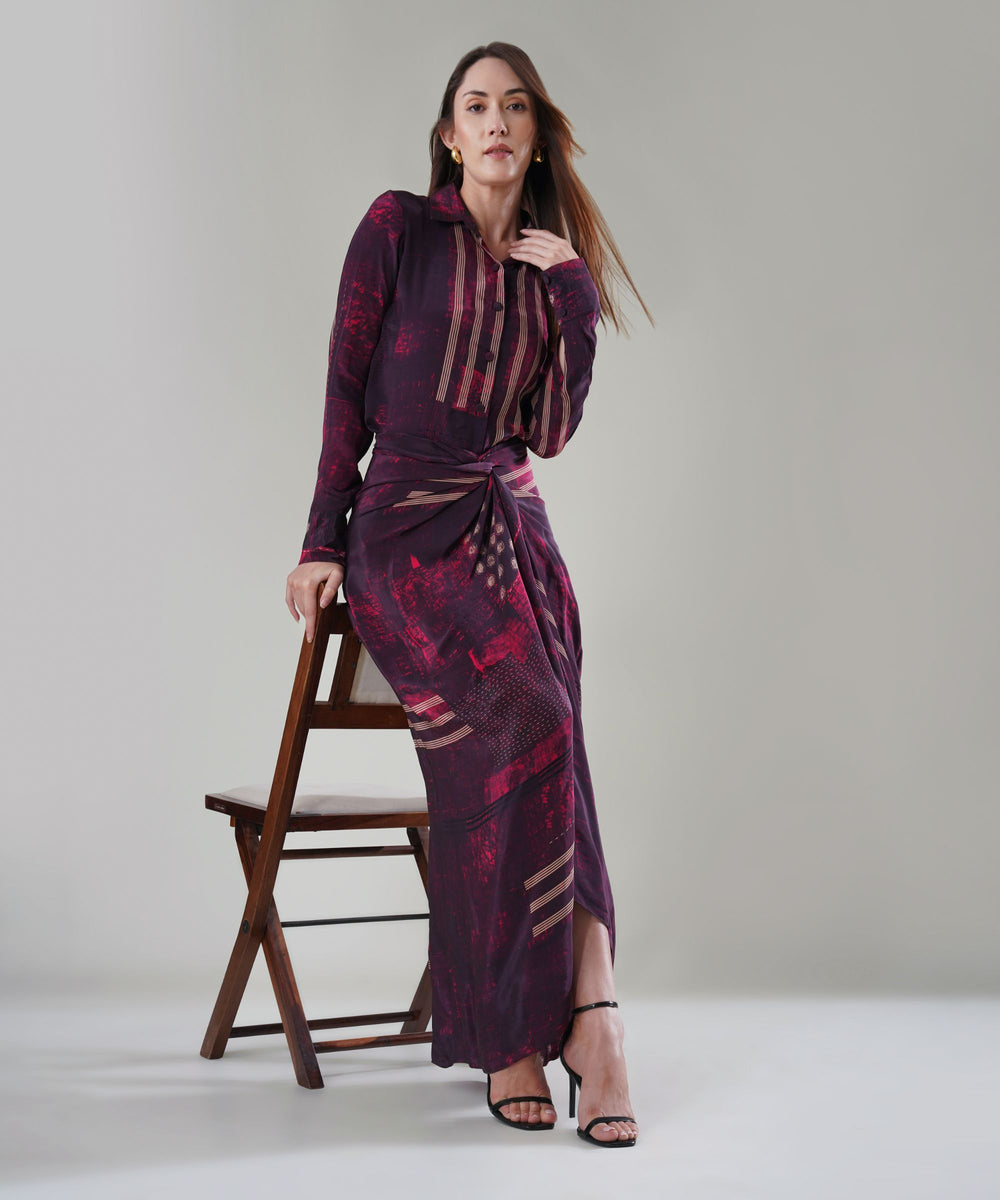 The Crimson Nocturne Drape Shirt Co-ord
