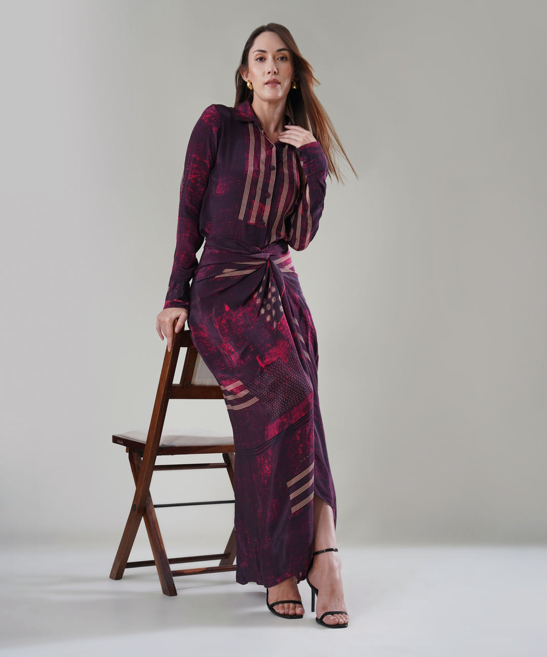 The Crimson Nocturne Drape Shirt Co-ord