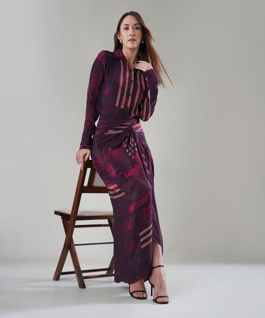 The Crimson Nocturne Drape Shirt Co-ord