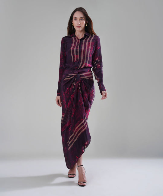 The Crimson Nocturne Drape Shirt Co-ord