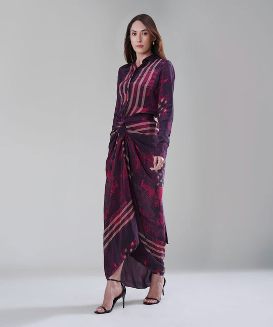 The Crimson Nocturne Drape Shirt Co-ord