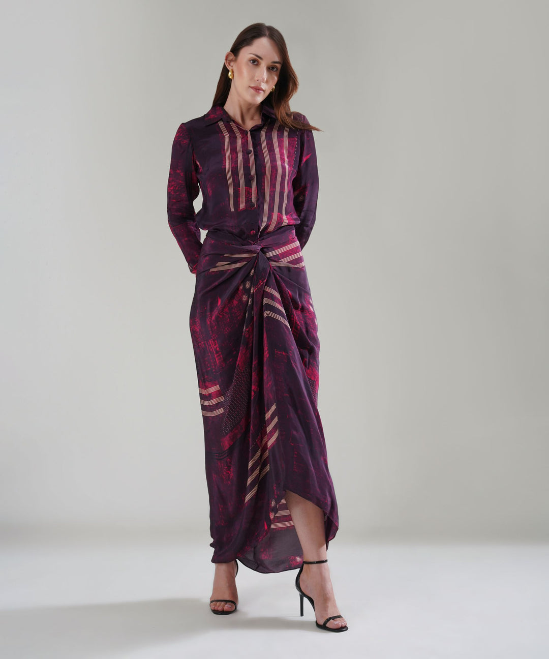The Crimson Nocturne Drape Shirt Co-ord