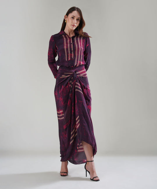 The Crimson Nocturne Drape Shirt Co-ord