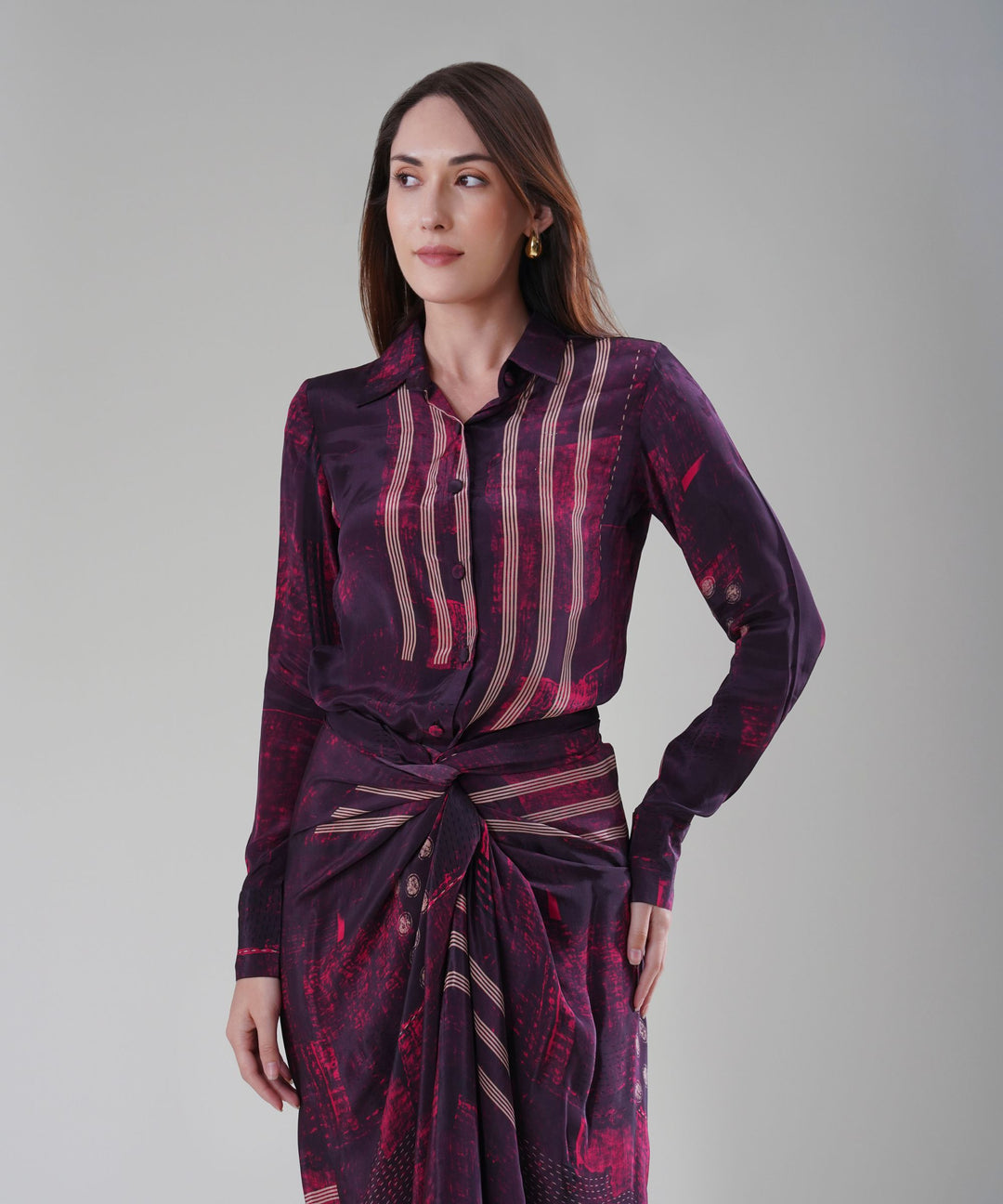 The Crimson Nocturne Drape Shirt Co-ord
