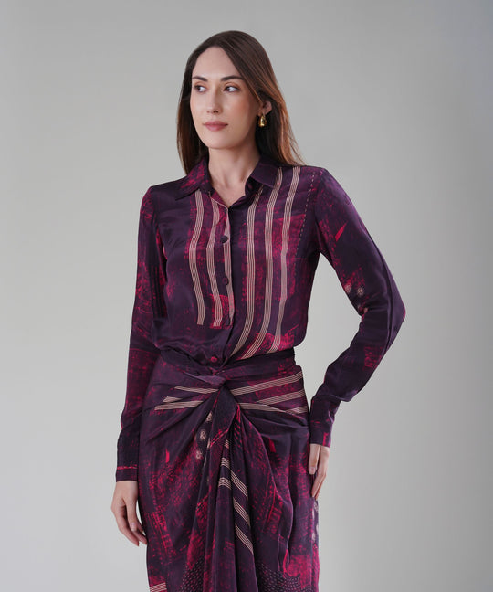 The Crimson Nocturne Drape Shirt Co-ord
