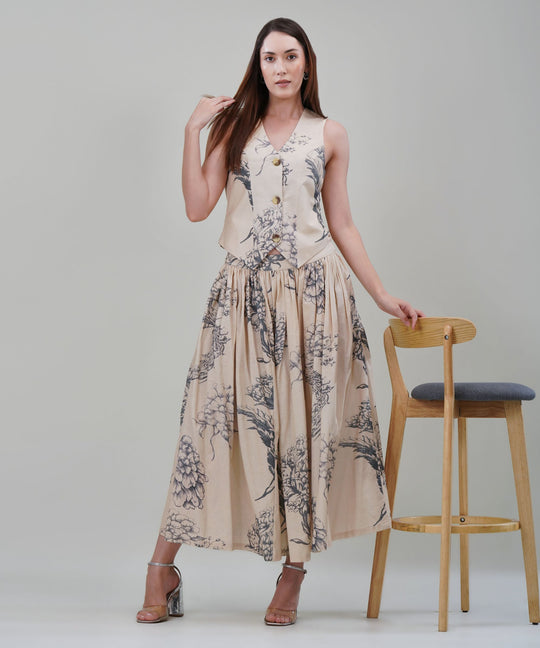 The Camilla Printed Waistcoat Co-ord Set in Linen
