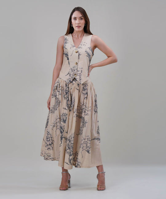 The Camilla Printed Waistcoat Co-ord Set in Linen