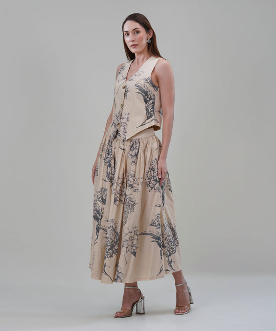 The Camilla Printed Waistcoat Co-ord Set in Linen
