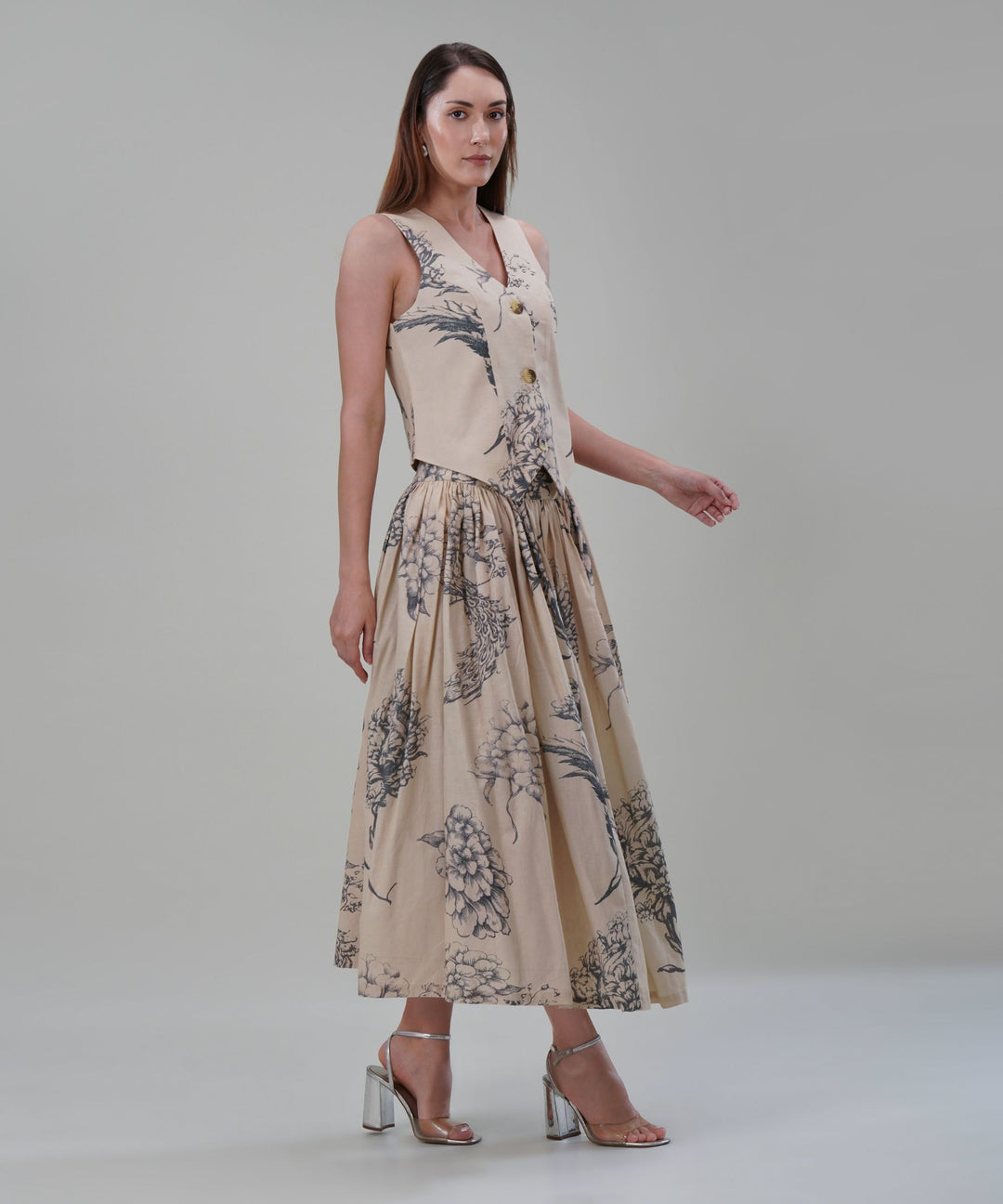The Camilla Printed Waistcoat Co-ord Set in Linen