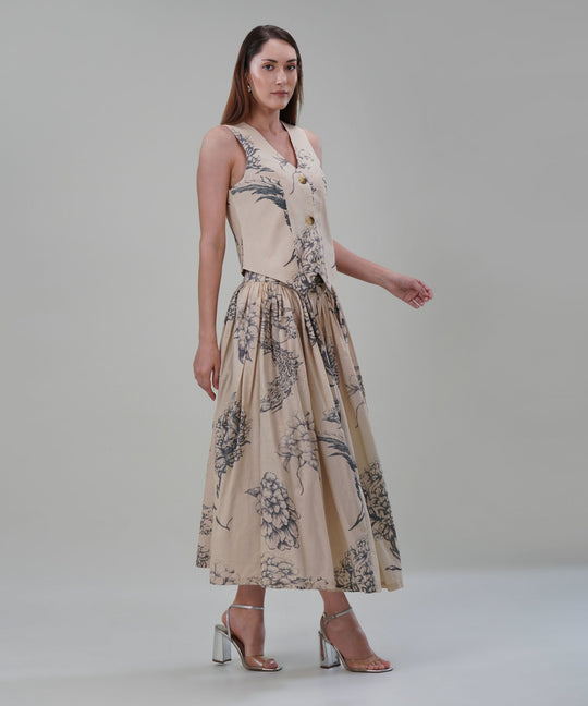 The Camilla Printed Waistcoat Co-ord Set in Linen