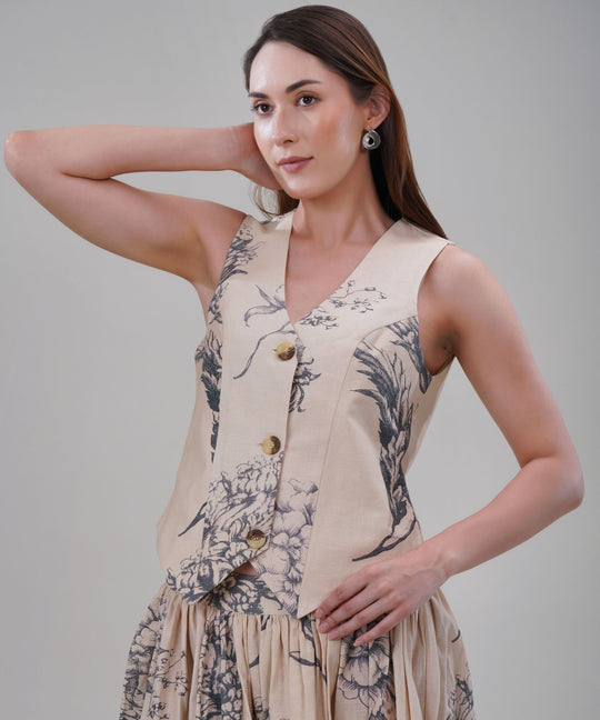 The Camilla Printed Waistcoat Co-ord Set in Linen