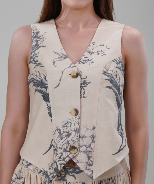 The Camilla Printed Waistcoat Co-ord Set in Linen