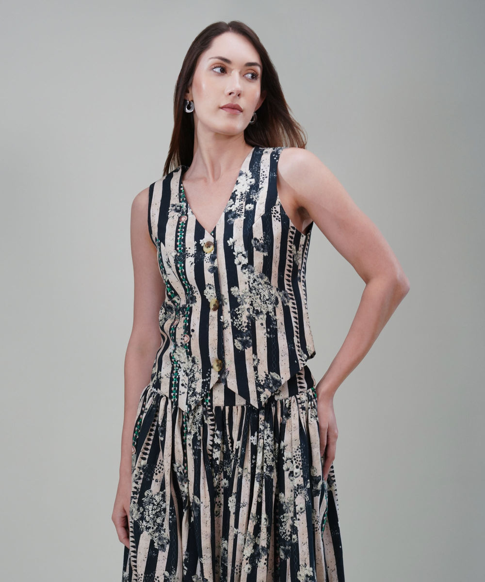 The Aliza Printed Waistcoat Co-ord Set in Linen
