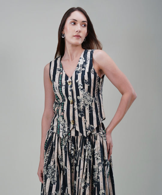The Aliza Printed Waistcoat Co-ord Set in Linen