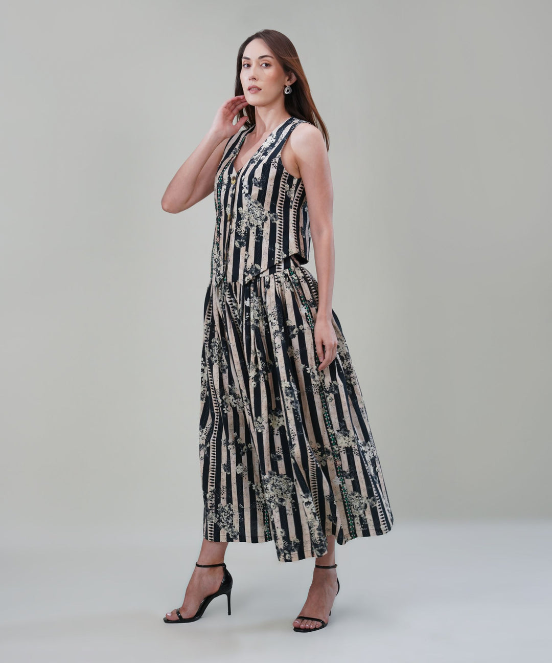 The Aliza Printed Waistcoat Co-ord Set in Linen