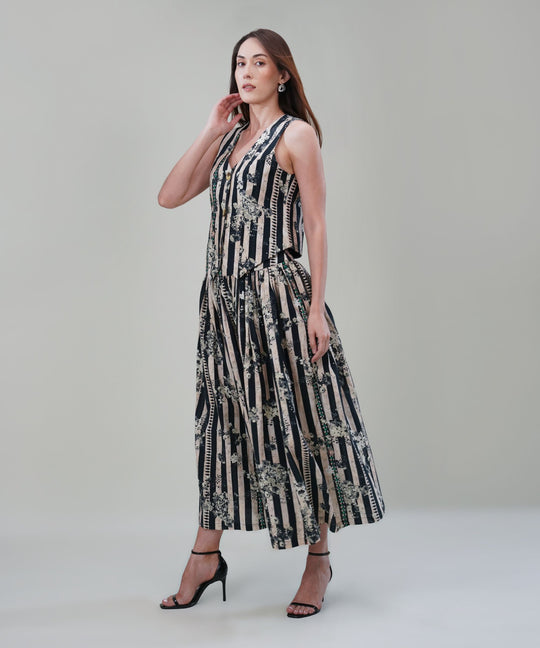 The Aliza Printed Waistcoat Co-ord Set in Linen