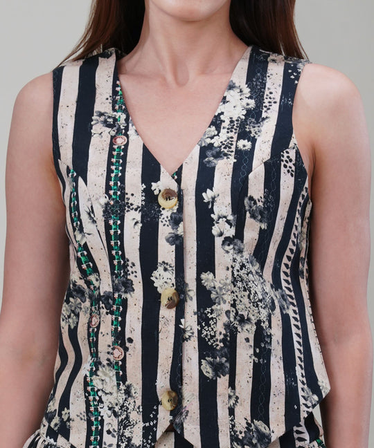 The Aliza Printed Waistcoat Co-ord Set in Linen