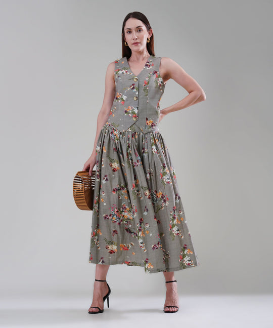The Aurora Printed Waistcoat Co-ord Set in Linen