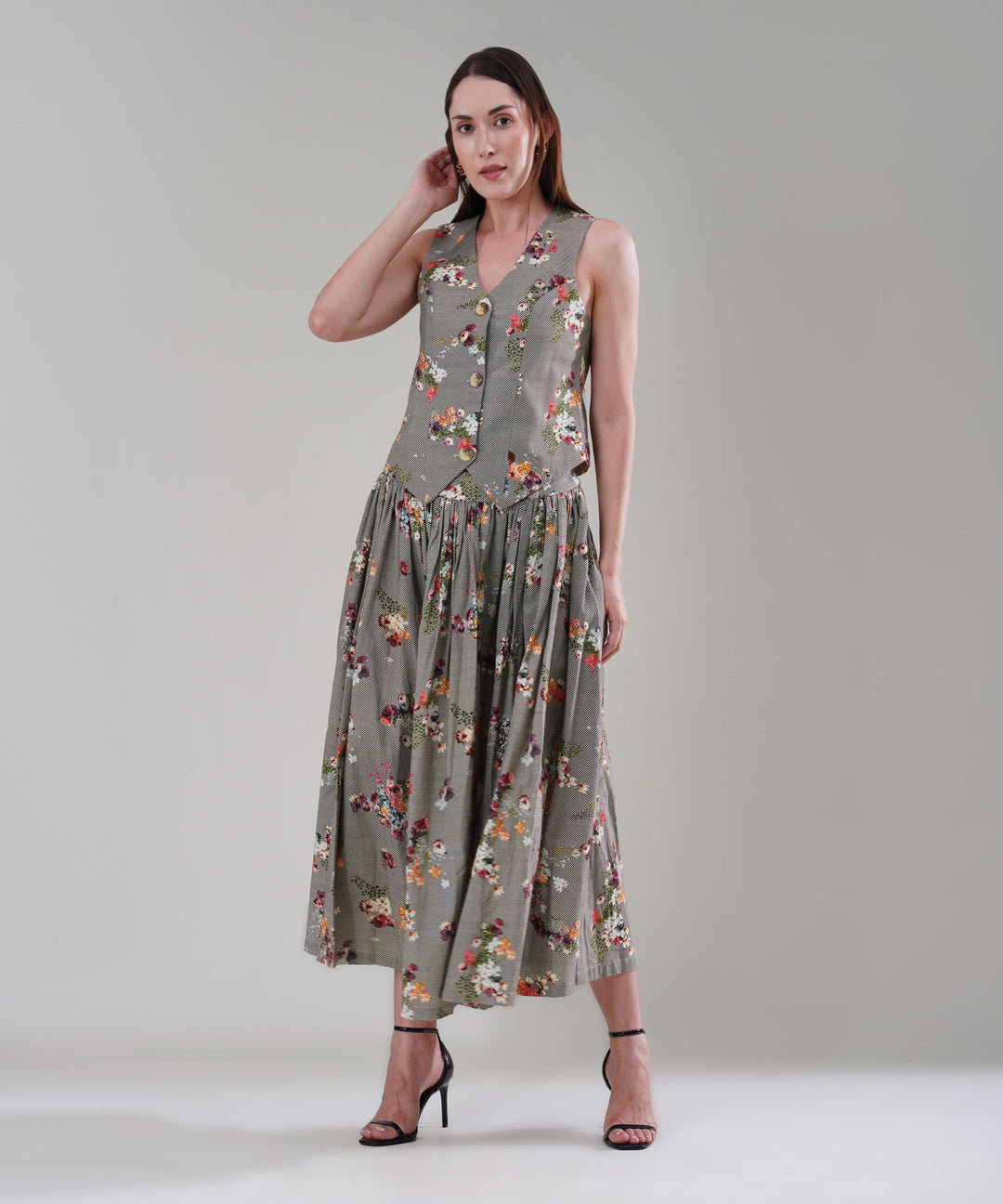 The Aurora Printed Waistcoat Co-ord Set in Linen