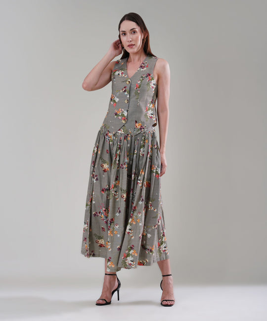 The Aurora Printed Waistcoat Co-ord Set in Linen