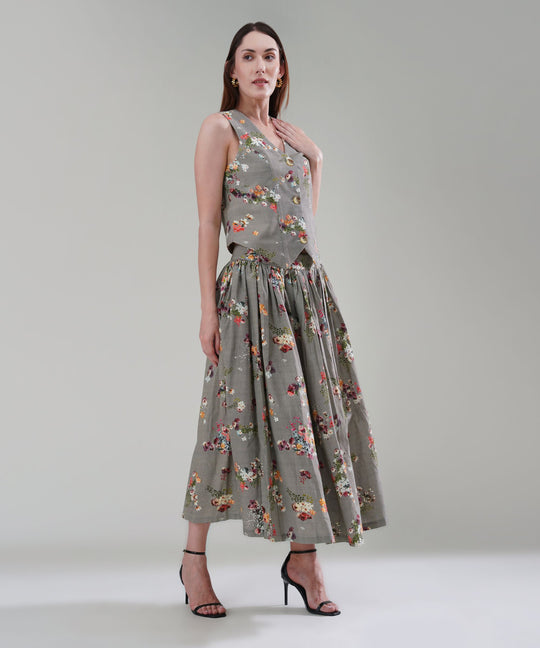 The Aurora Printed Waistcoat Co-ord Set in Linen