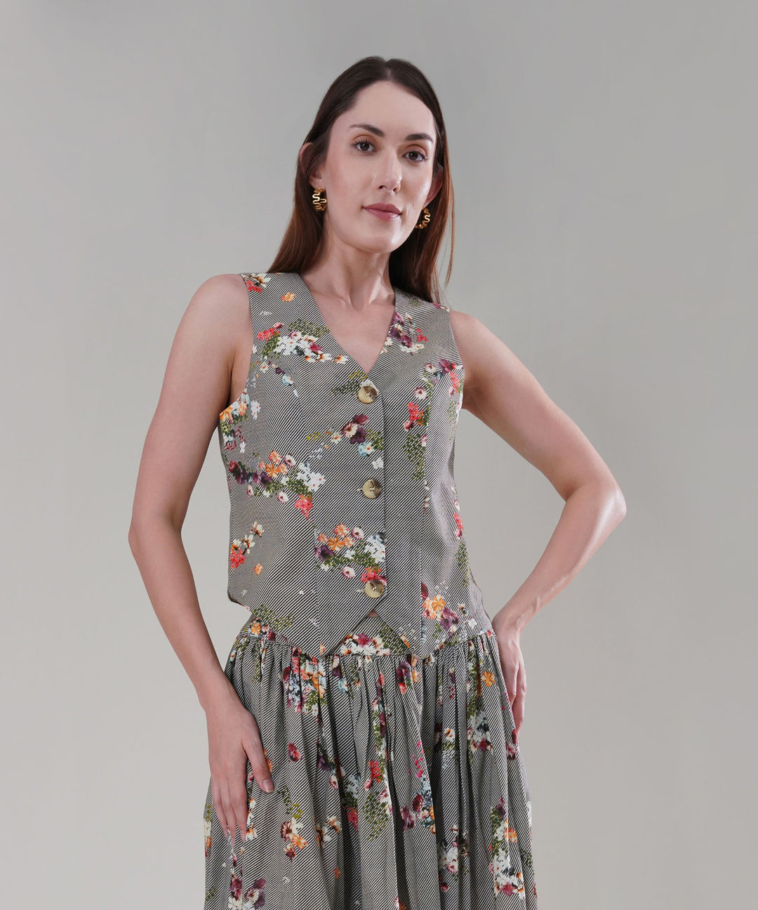 The Aurora Printed Waistcoat Co-ord Set in Linen