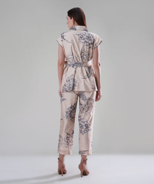 The Camilla Printed Tie Up Co-ord Set in Linen