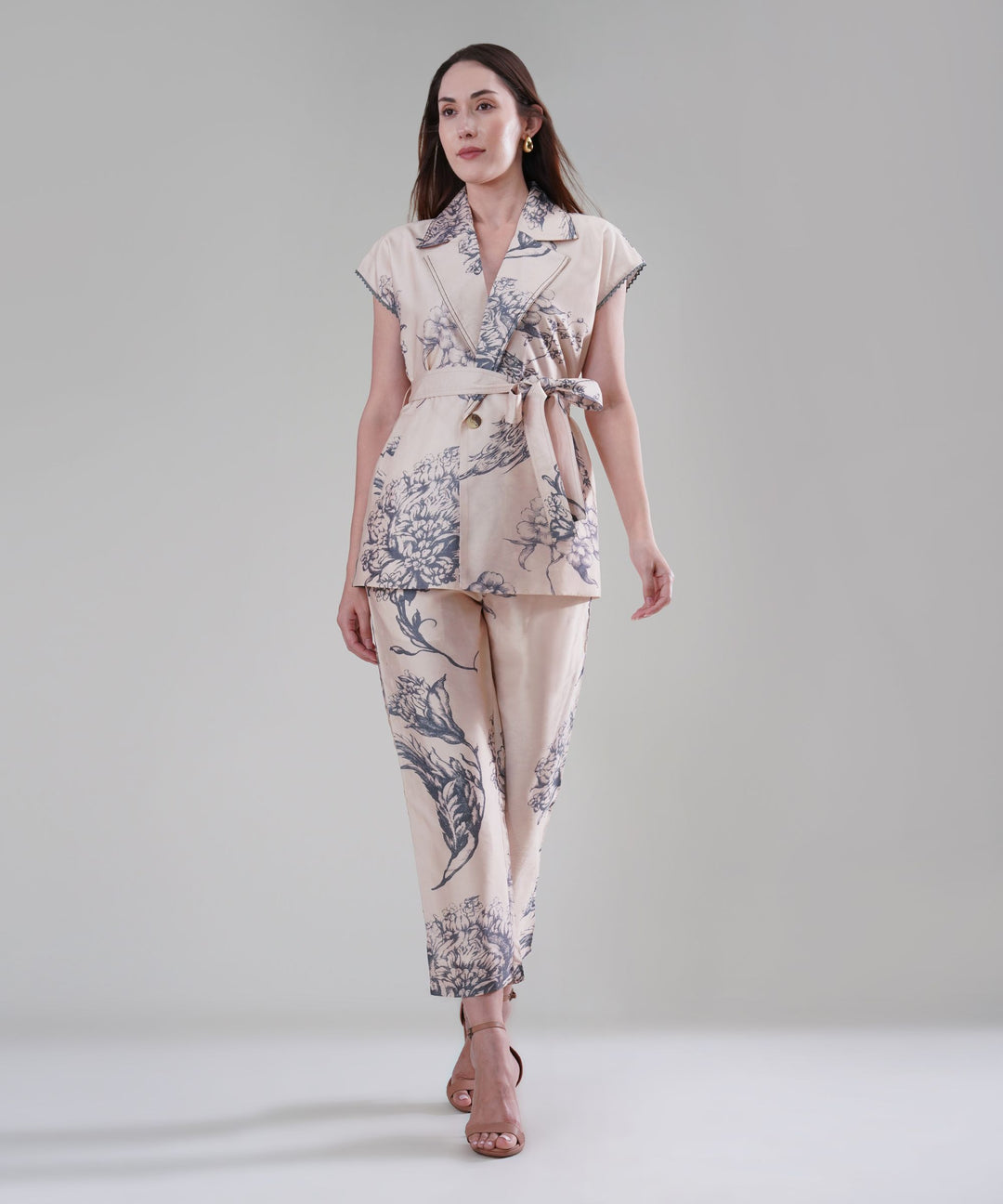 The Camilla Printed Tie Up Co-ord Set in Linen