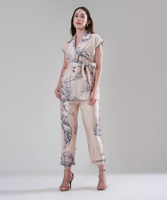 The Camilla Printed Tie Up Co-ord Set in Linen
