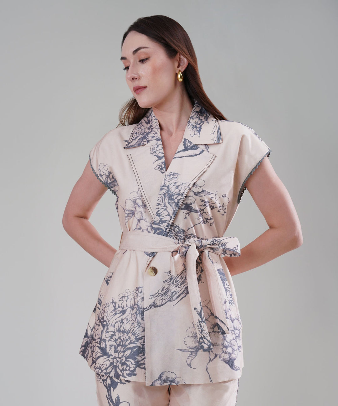 The Camilla Printed Tie Up Co-ord Set in Linen